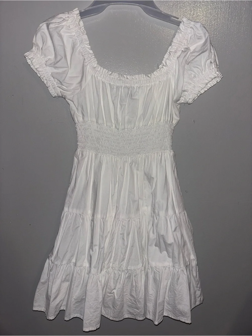 Princess Polly White Puff Sleeve Tiered Mini Dress - Picture 3 of 4